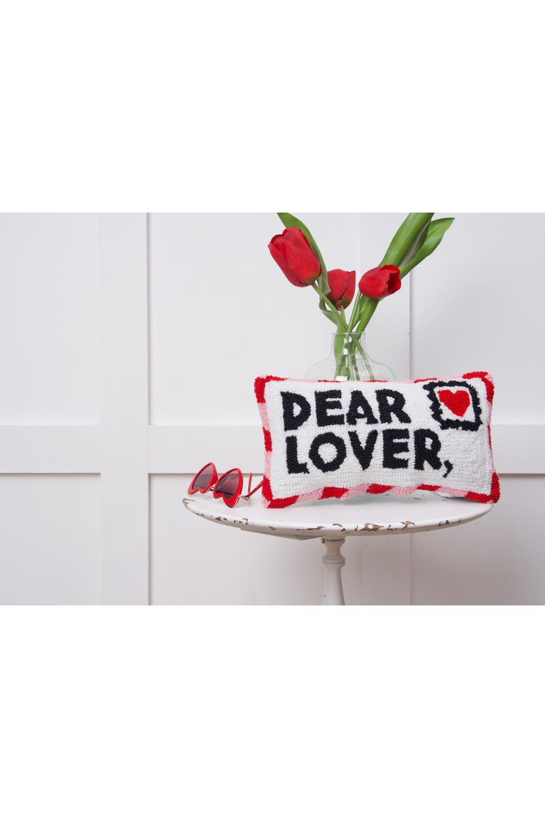Dear Lover" Love Letter Valentine's Day Hooked Mini Accent Pillow 8" x 14", Alternate, color, Black