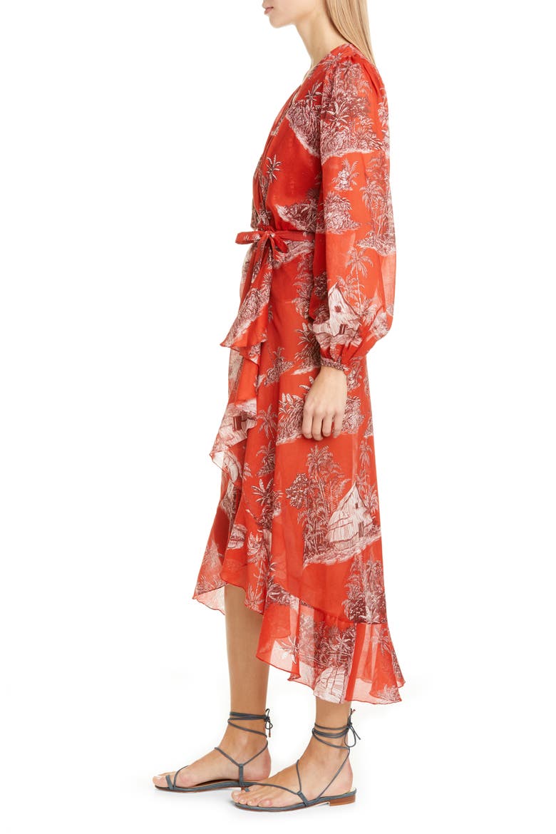 Toile Palm Print Long Sleeve Cover-Up Wrap, Alternate, color, CHILI PEPPER/ SANGRIA