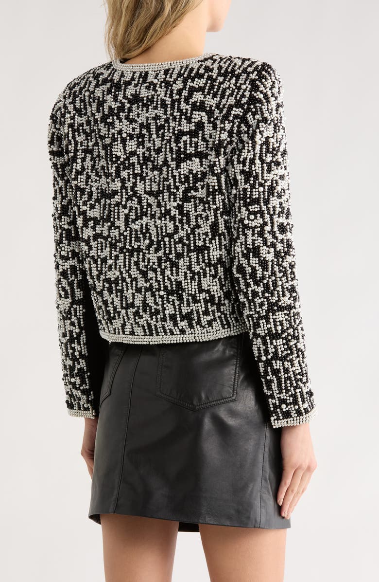 Alice + Olivia Kidman Pearly Beaded Boxy Crop Jacket, Alternate, color, Black/ White
