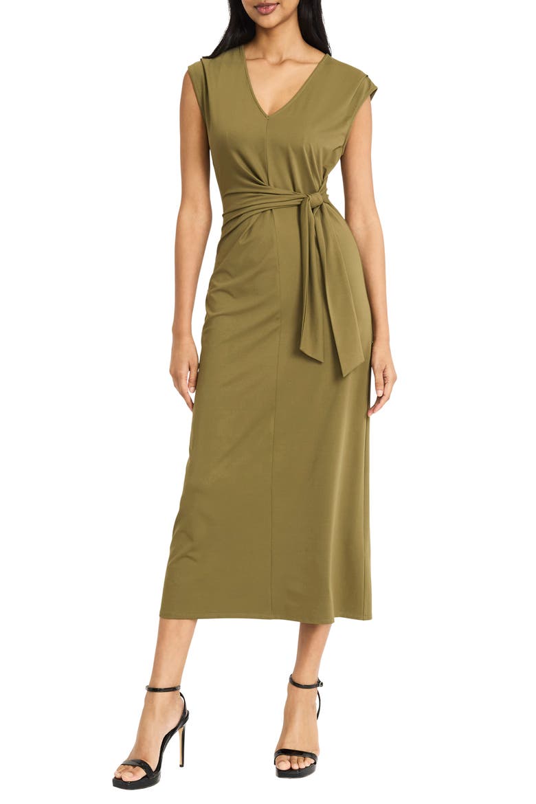 Cap Sleeve Tie Waist Maxi Dress, Main, color, OLIVE GREEN