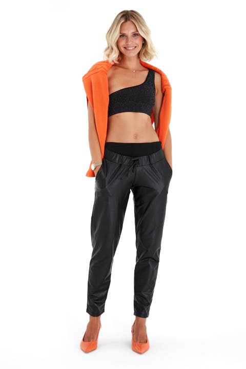 Comfy Cool Foldover Waistband Faux Leather Jogger Pants
