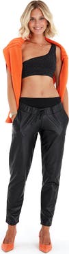 Accouchée Comfy Cool Foldover Waistband Faux Leather Jogger Pants