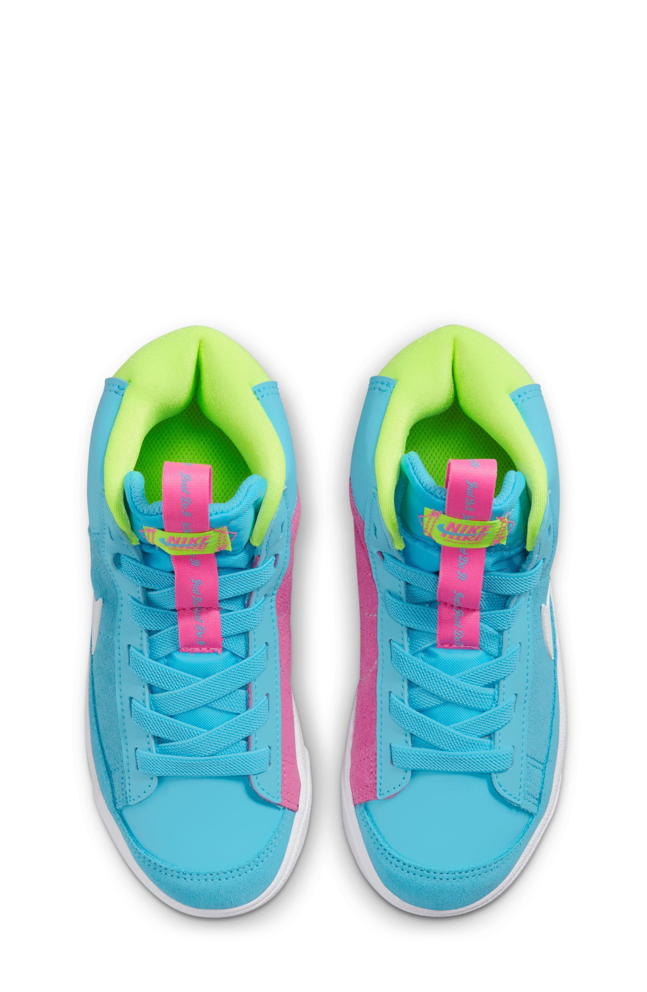 Nike Kids' Blazer Mid '77 SE Sneaker, Alternate, color, Baltic Blue/ White/ Pink/ Volt