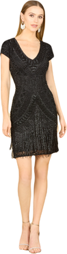 LARA New York Brooklyn Beaded Fitted Short Dress with Open Back