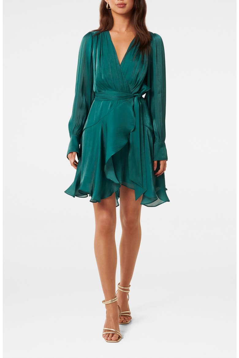 green metallic wrap dress Ever New Myra Long Sleeve Chiffon Faux (Women) FD35926