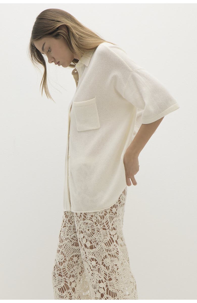 NAKED CASHMERE Rue Button-Up Cashmere Top, Alternate, color, Ecru