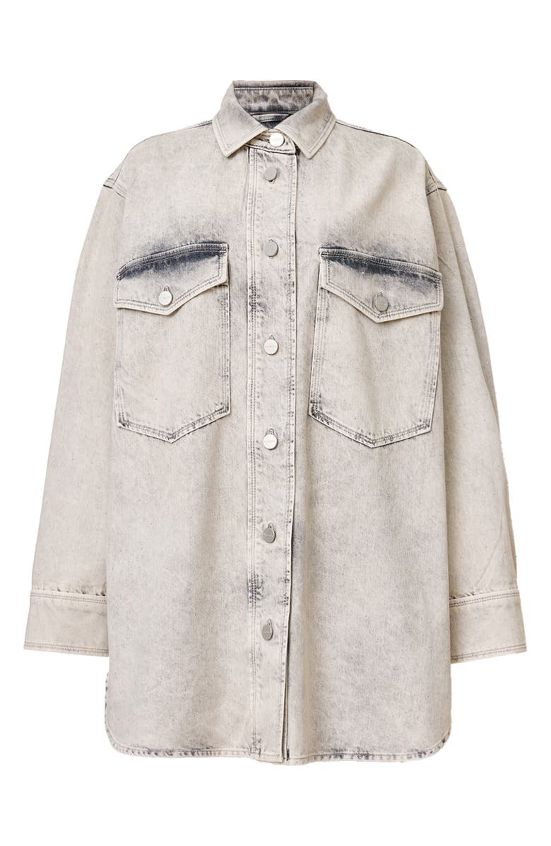 AllSaints Faye Sparkle Embellished Long Sleeve Shacket Minidress, Alternate, color, Snow Grey