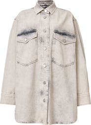 AllSaints Faye Sparkle Embellished Long Sleeve Shacket Minidress