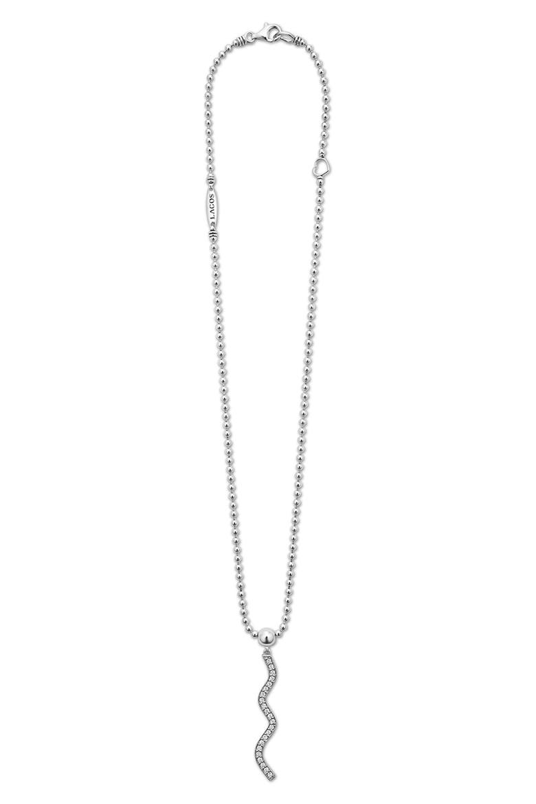 Caviar Spark Diamond Wave Pendant Necklace, Main, color, SILVER