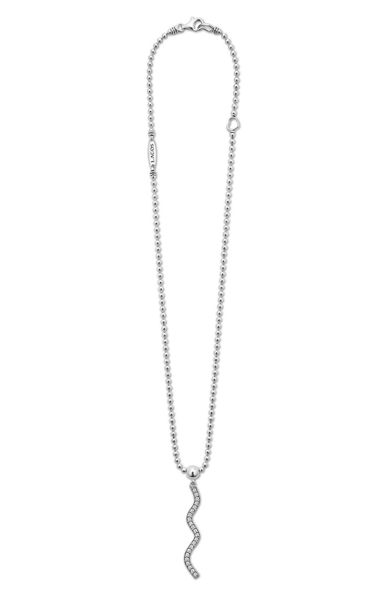 LAGOS Caviar Spark Diamond Wave Pendant Necklace, Main, color, Silver