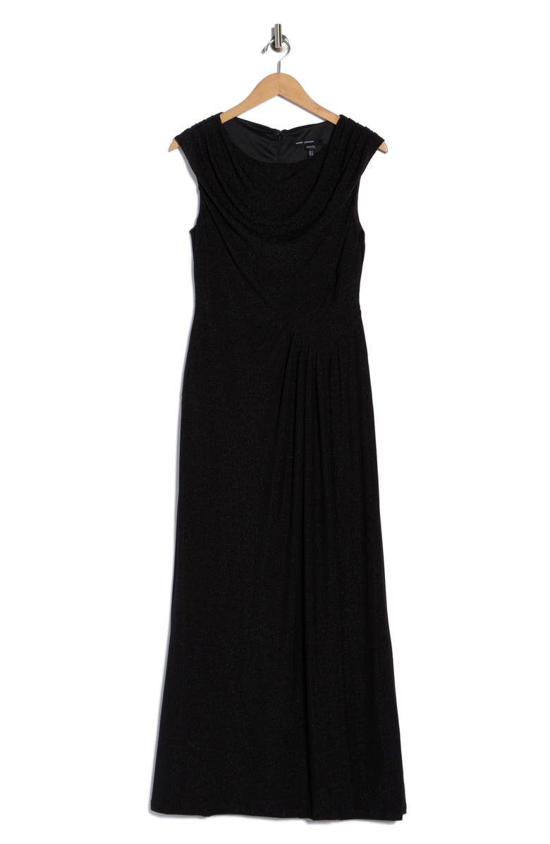Maggy London Metallic Cowl Neck Cap Sleeve Maxi Dress, Alternate, color, Black/ Black