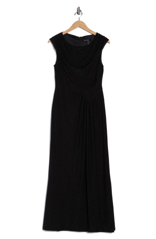 Maggy London Metallic Cowl Neck Cap Sleeve Maxi Dress In Black