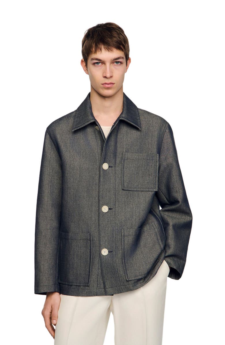 SANDRO Denim-effect worker jacket, Alternate, color, Denim