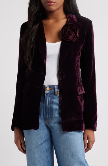 Steve Madden Merene Rosette Detail Velvet Blazer