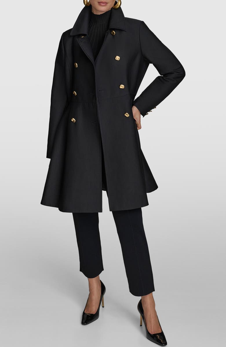 Donna Karan New York Water Resistant Skirted Cotton Blend Trench Coat, Alternate, color, Black