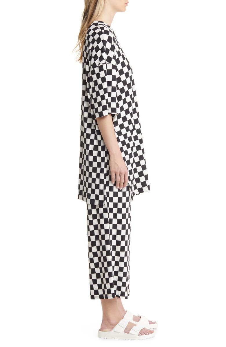 Dressed in Lala Lex Ribbed Oversize T-Shirt & High Waist Crop Pants Set, Alternate, color, Black / White Check