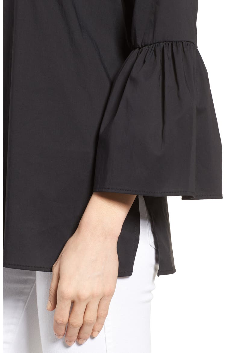 Gibson Bell Sleeve Poplin Top, Alternate, color, BLACK