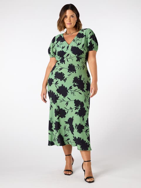 Floral Print Puff Sleeve Midi Dress