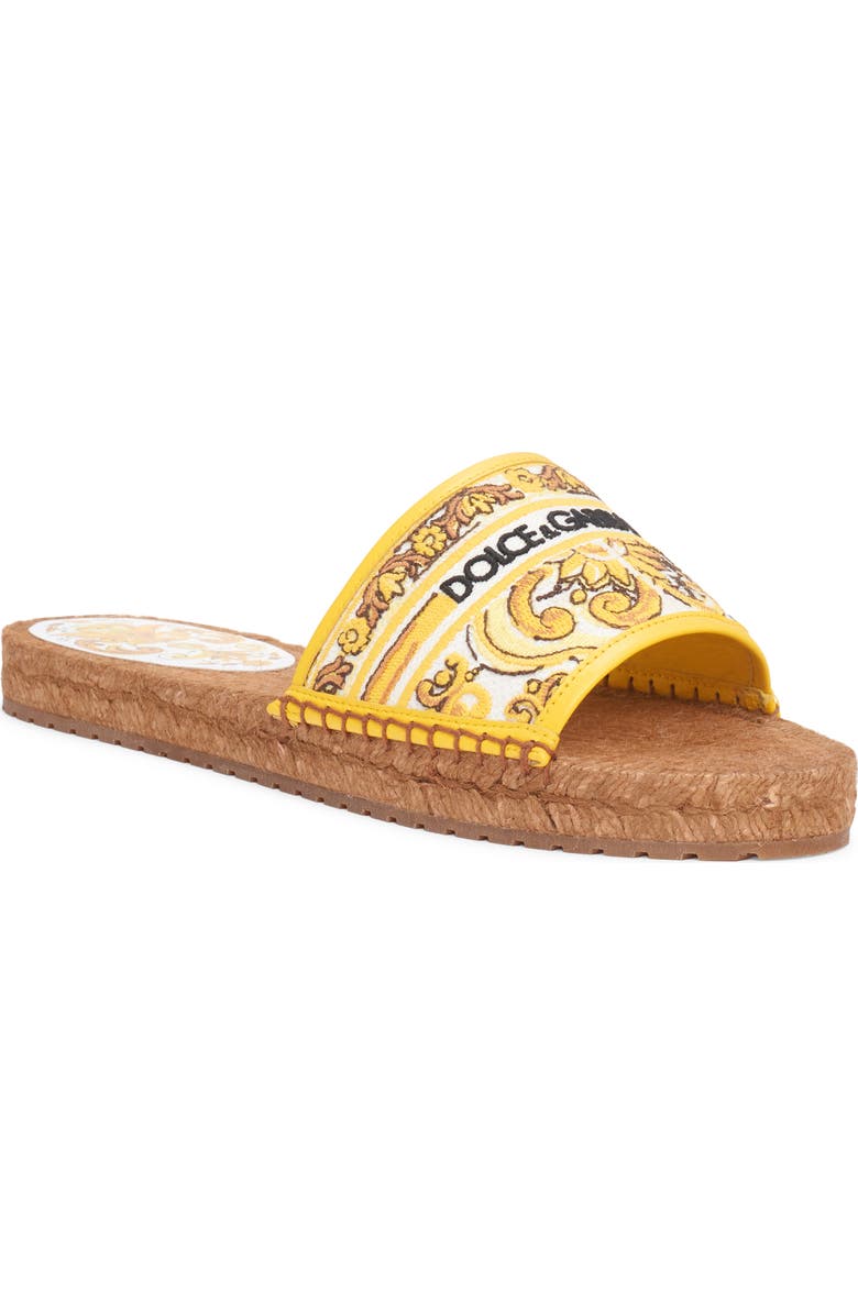 Dolce&Gabbana Majolica Print Espadrille Slide Sandal, Main, color, Multicolor/ Sole