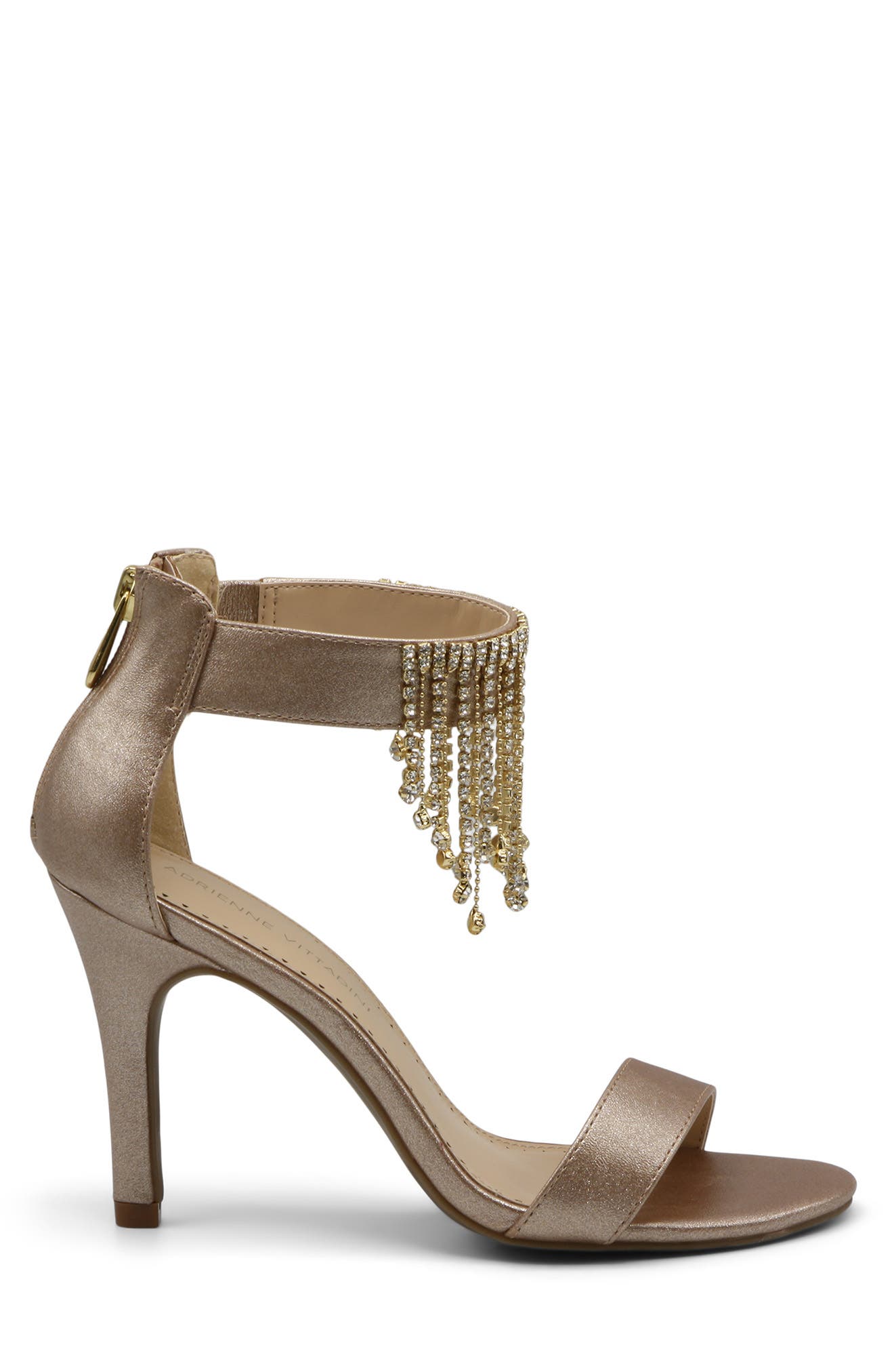 Adrienne Vittadini Gala Metallic Crystal Fringe Stiletto Sandal, Alternate, color, 