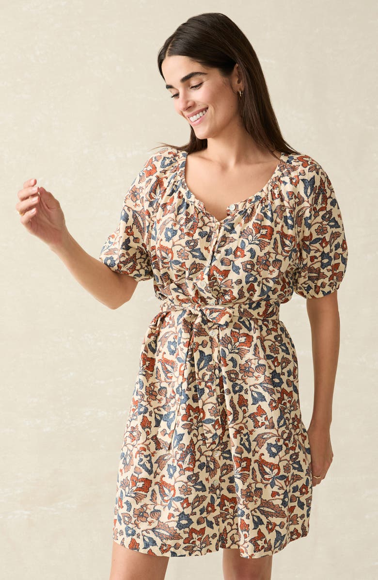 Faherty Carmel Floral Linen Blend Dress, Alternate, color, Ginger Maplewood
