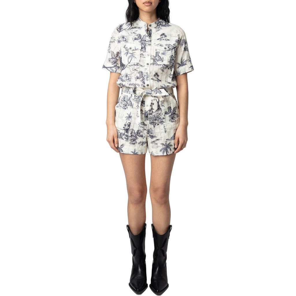 Zadig & Voltaire Cook Tropical Island Toile De Jouy Cotton Romper In Blue