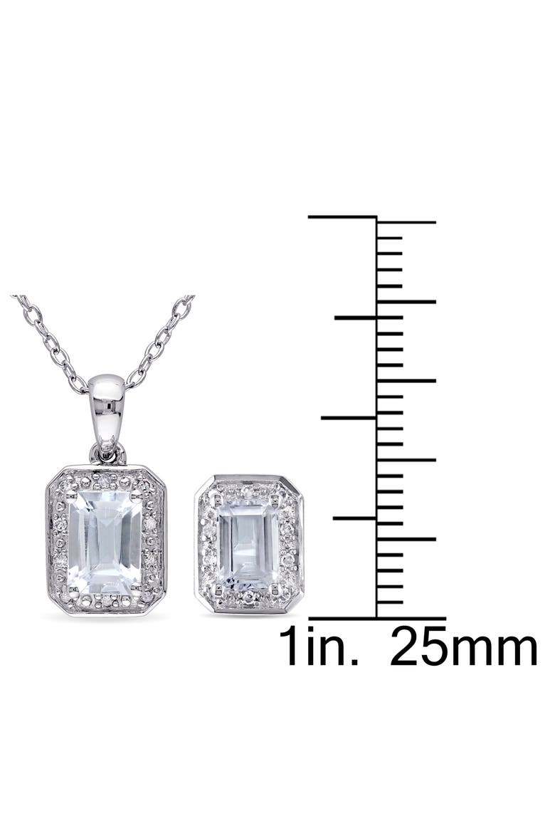 Sterling Silver Aquamarine & Diamond Halo Earrings & Necklace Set - 0.12ct., Alternate, color, BLUE