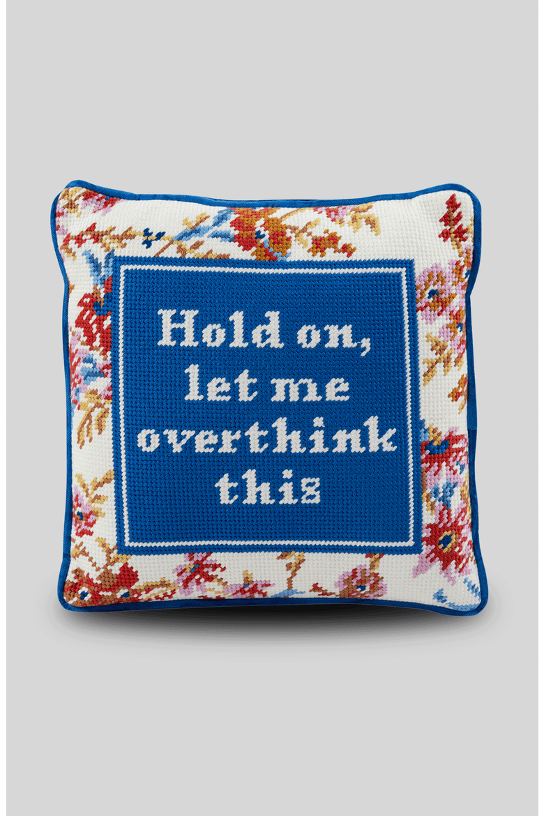 Overthink This Needlepoint Pillow, Main, color, Blue, White