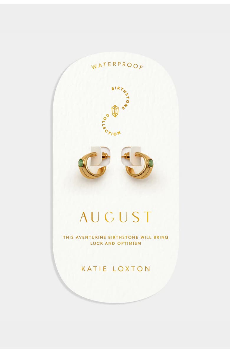 Katie Loxton 'August' Waterproof Gold Birthstone Hoop Earrings, Alternate, color, August