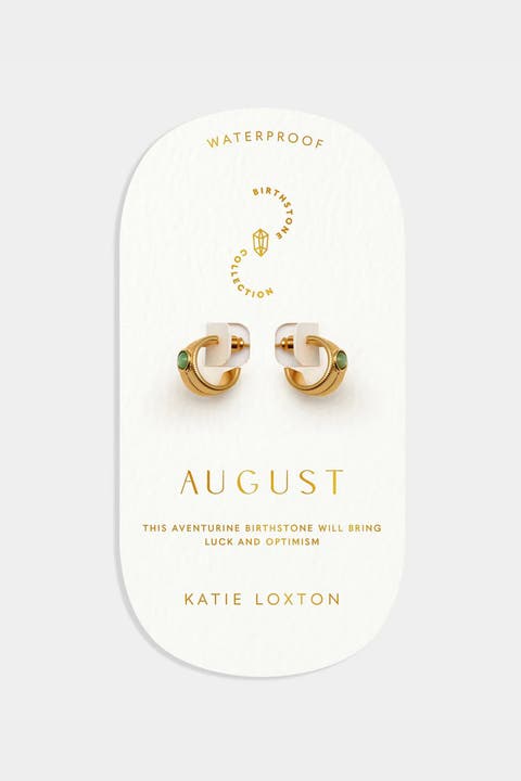 'August' Waterproof Gold Birthstone Hoop Earrings