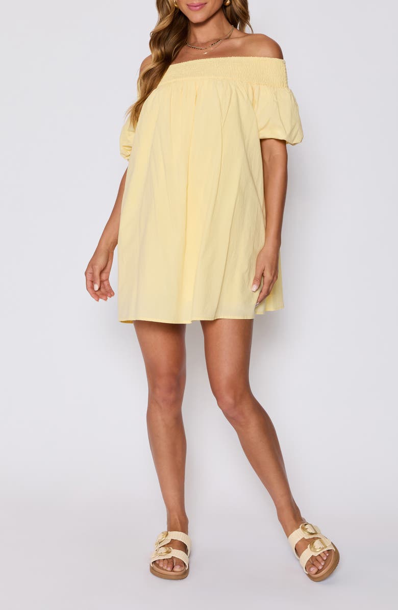 VICI Collection Lydia Smocked Off the Shoulder Cotton Minidress, Main, color, Yellow