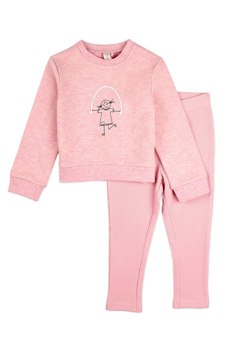 MiniMoi Kid
s Catch Me If You Can, I
m Jumping Cotton Legging Set, Main, color, Rose Pink