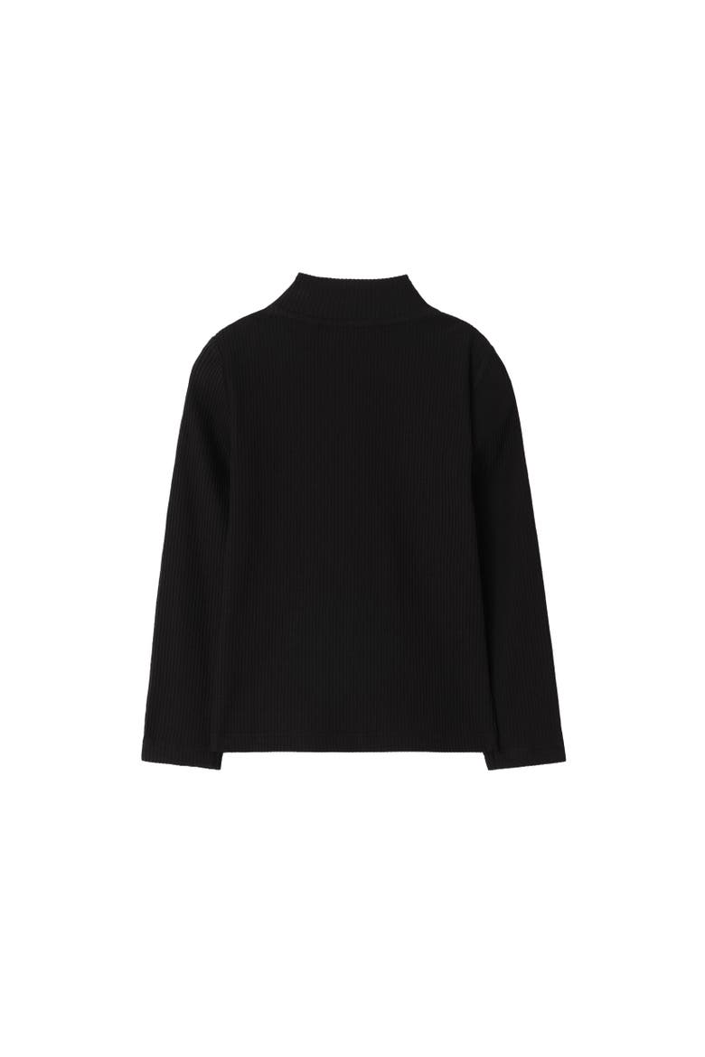 Long-sleeve Check Trim Cotton Top, Alternate, color, Black