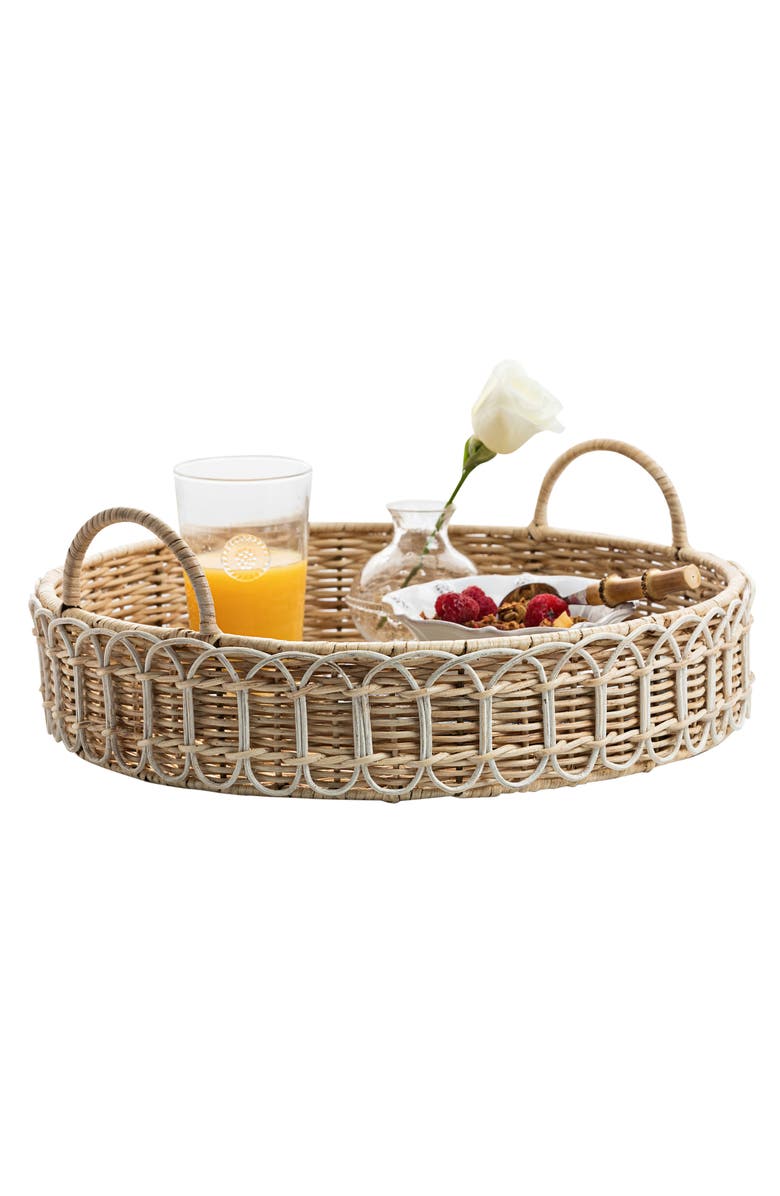 Juliska Provence Round Rattan Serving Tray, Alternate, color, Whitewash