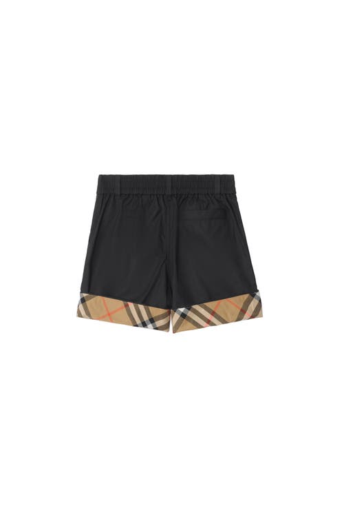 Burberry Childrens Check Turn-up Cotton Shorts In Black