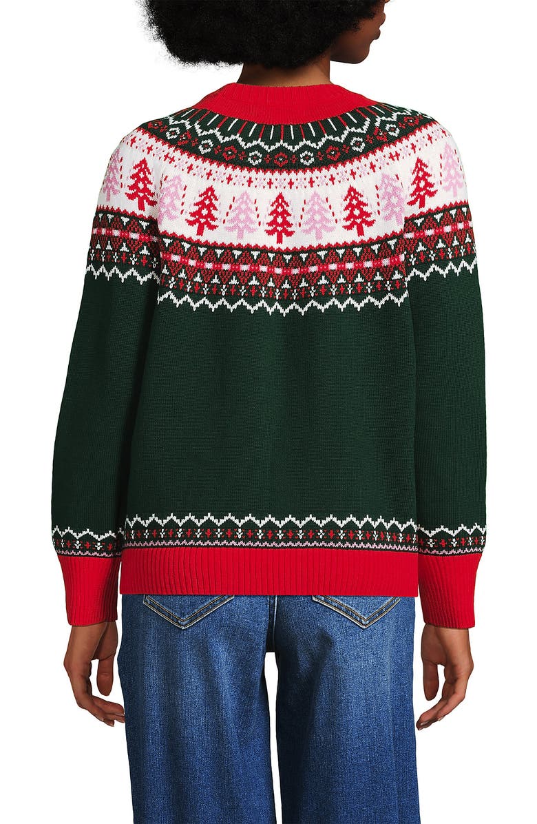 Lands' End Drifter Jacquard Raglan Crew Neck Sweater, Alternate, color, Trees/Green And Red