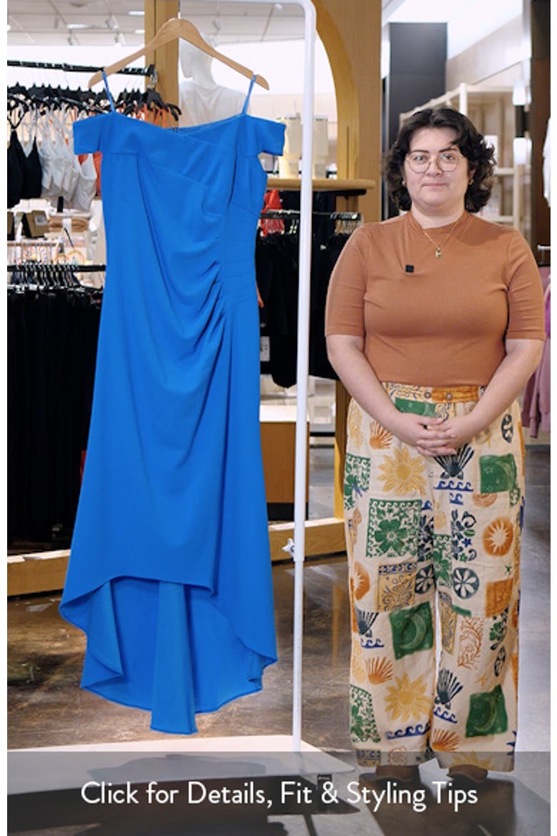 Off the Shoulder High-Low Scuba Crepe Gown video