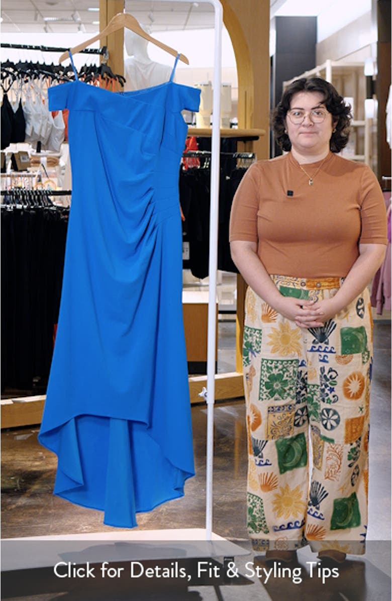 Off the Shoulder High-Low Scuba Crepe Gown, sales video thumbnail