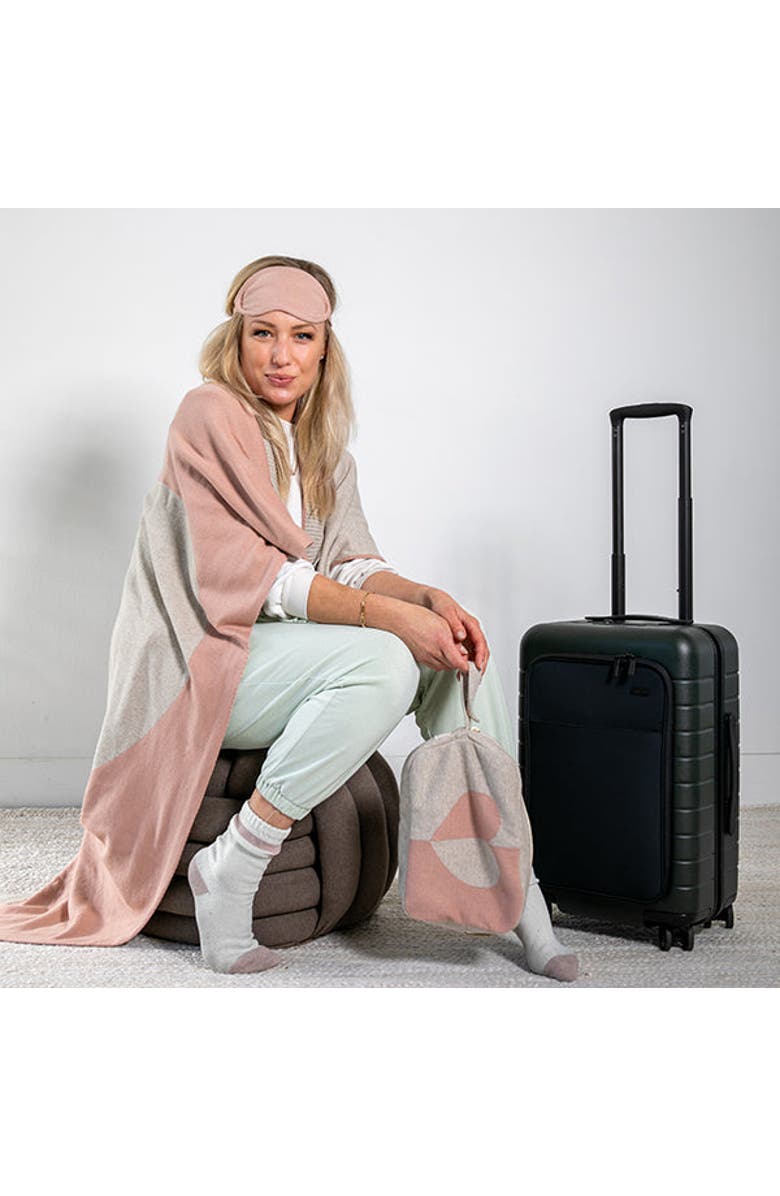 Pink Lemonade Dual Hearty Heart Organic Cotton Travel Blanket and Eye Mask Set, Alternate, color, Linen