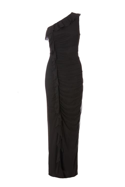 Quiz Mesh Frill Detail One Shoulder Maxi Dress In Black