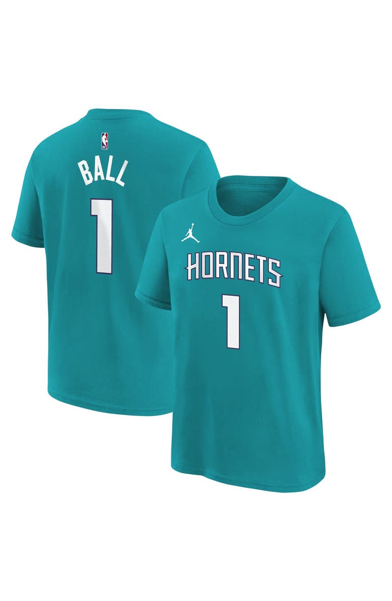 Jordan Brand Youth Jordan Brand LaMelo Ball Teal Charlotte Hornets Icon Name & Number T-Shirt, Main, color, Teal
