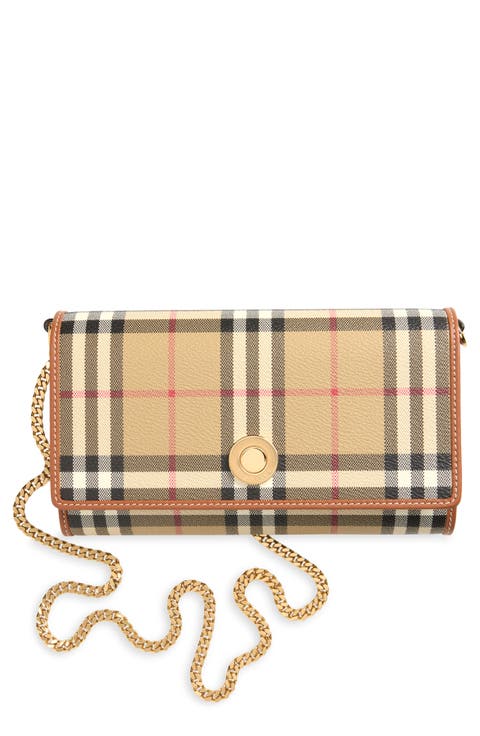 Hannah Check Coated Canvas Wallet on a Chain