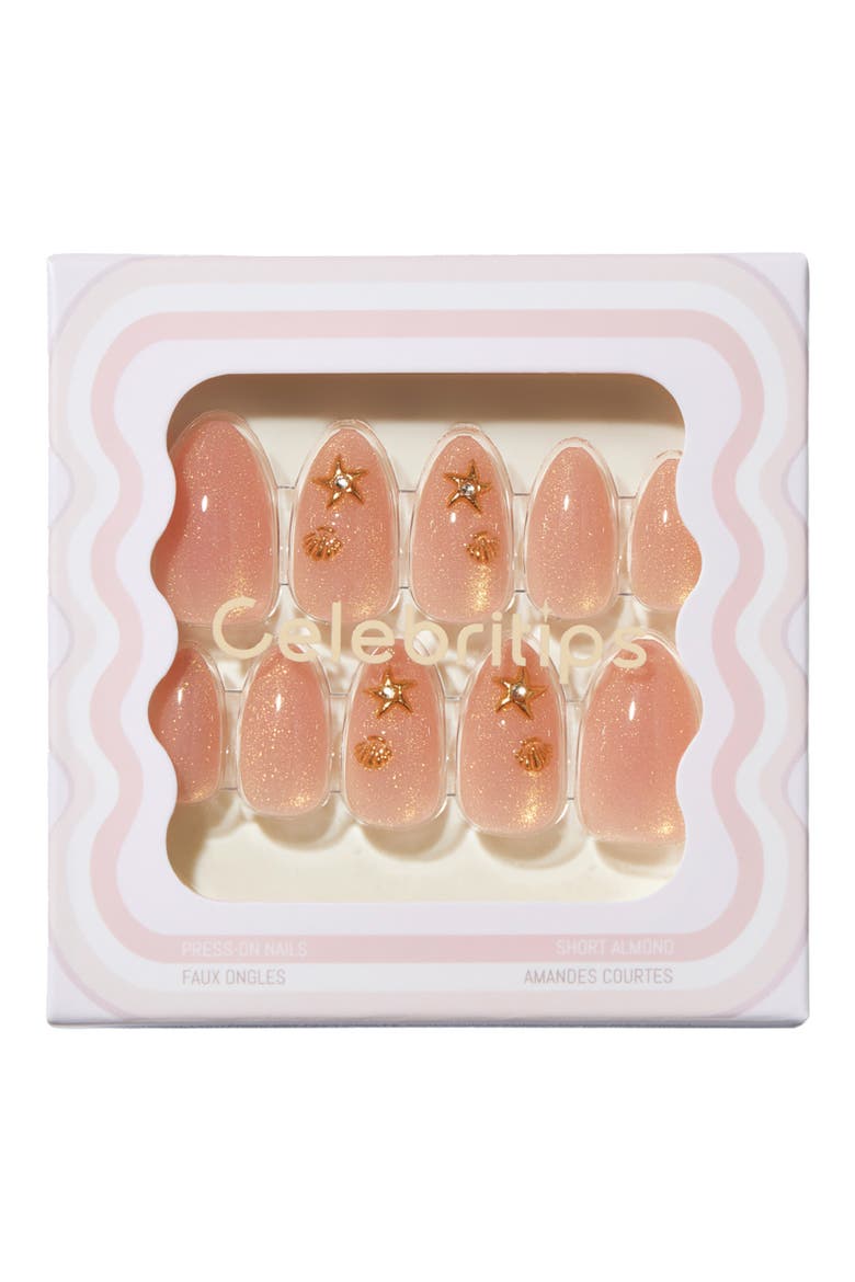 3D Sparkling Berry Short Almond Press-On Nails, Main, color, GOLDEN WATER FAIRY