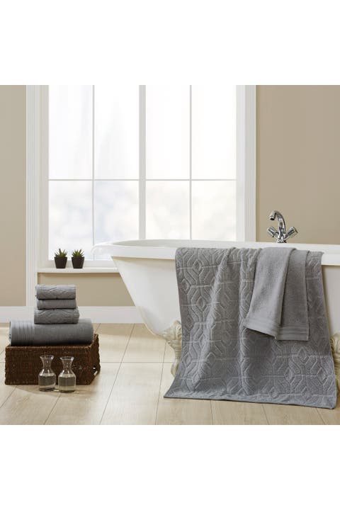 Yarn Dyed Diamond Gate 6-Towel Set - Charcoal