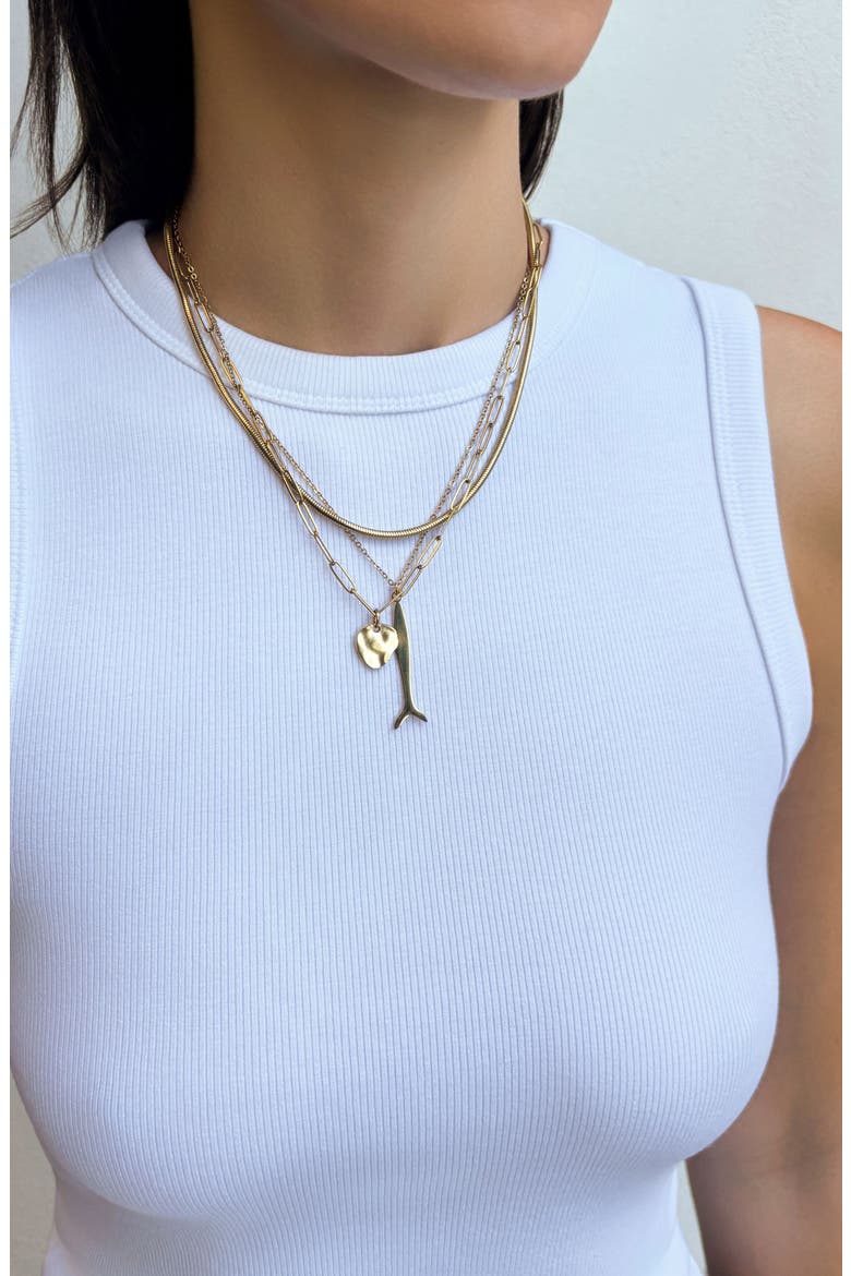Set of 3 Tarnish Resistant 18K Gold Plated Chain & Pendant Necklaces, Alternate, color, GOLD