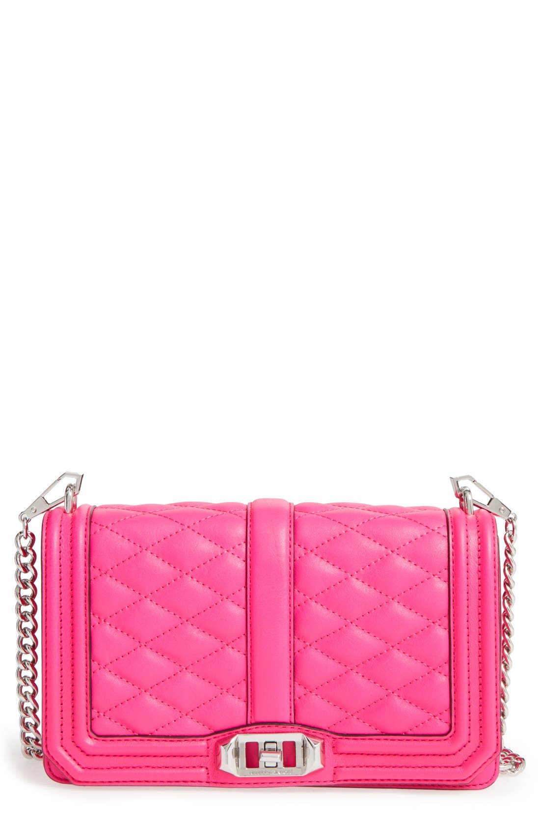 Love Leather Crossbody Bag, Main, color, FLAMINGO/ SILVER HRDWR