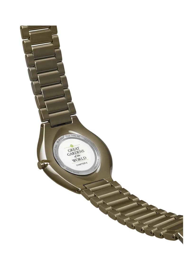 True Thinline x Great Gardens of the World Ceramic Bracelet Watch, 39mm, Alternate, color, GREEN