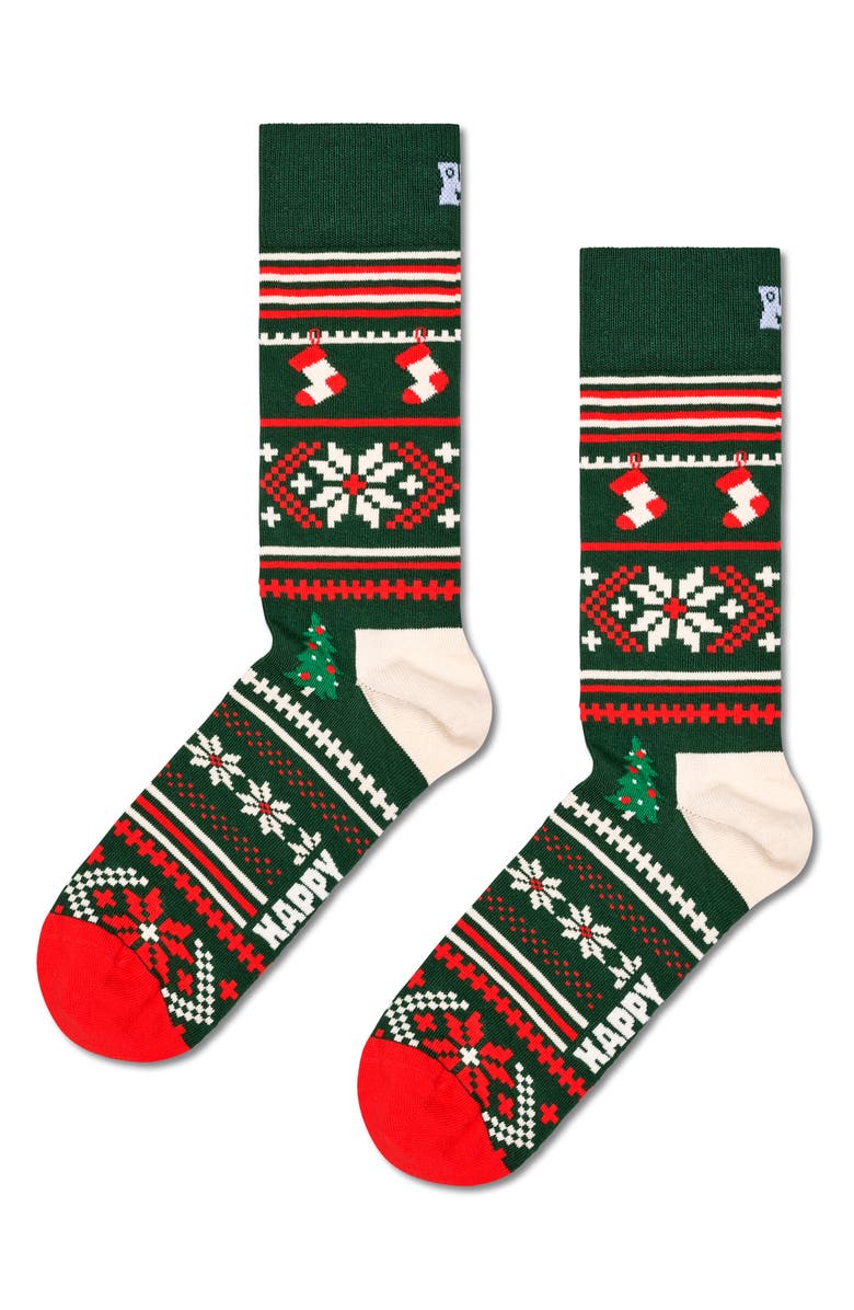 Happy Socks Christmas Cotton Blend Crew Socks, Main, color, Dark Green