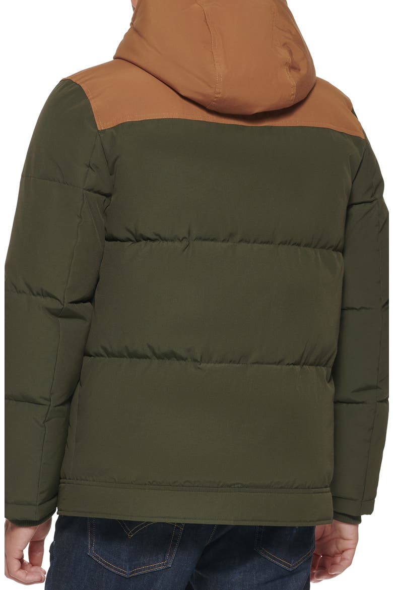 Levi's® Quilted Water Resistant Hooded Puffer Jacket, Alternate, color, OLIVE/ WORKER BROWN
