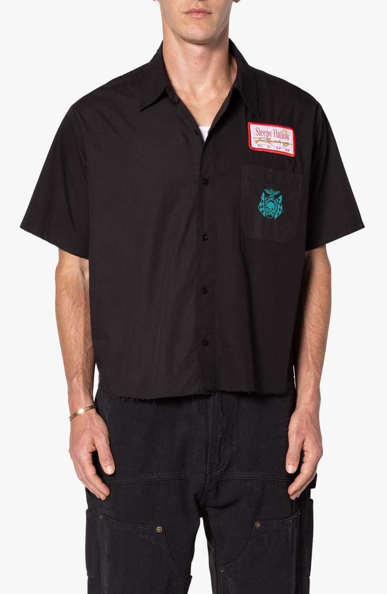 mnml Checkered Short Sleeve Button-Up Shirt, Main, color, Black